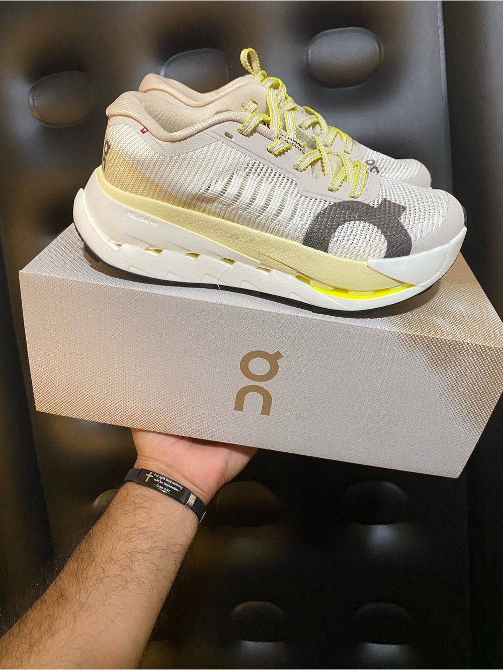 On Running CloudUltra Pro Women's Sneakers in Beige with Neon Yellow